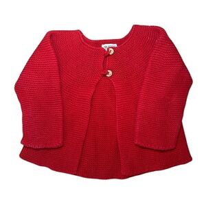 Zara Knitwear Baby Girl Red Knitted Open Front Button Sweater
